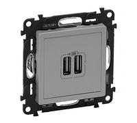 Legrand Valena 753312 Prise de Courant encastrable Double USB Prise de Courant Chargeur Plaque électrique Prise de Courant Gris