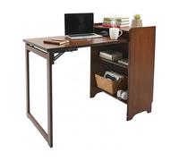 Legwfdthy Table pliante, bureau pliable avec compartiments de rangement, bibliothèque, table rétractable, étagères en bambou pour la maison, la chambre, le bureau, les appartements