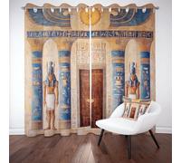 L'Egypte Ancienne Hiéroglyphes Rideau Occultant Court égyptiens Tribal | Ethnique Vintage Rideau Thermique Anti Chaleur Rideaux Lot de 2 Opaque à Oeillets 60x120cm Fenetre de Cuisine Chambre Enfant