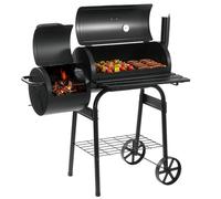 LEHMANN Barbecue Charbon de Bois et Fumoir 2 en 1, Grille de Cuisson XXL, Couvercle avec Thermomètre et Poignée non Chauffante, Tablette Pliable & Étagère inférieure, BBQ mobile avec 2 Roues