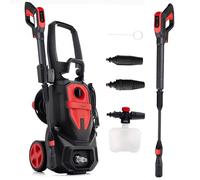 LEHMANN Denver Nettoyeur Haute Pression avec Pompe en Aluminium, Max. 240 Bar, 2200 W, Débit 480 l/h, Rayon d'action 15 m, Accessoires : Buse Réglable & Turbo, Canon à Mousse, Noir/Rouge