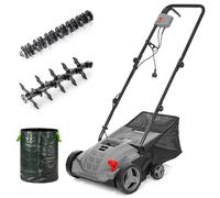 Lehmann Scarificateur électrique 2-en-1, 1500 W, Largeur de Travail 32 cm, Réglage de Profondeur sur 4 Niveaux, 3000 TR/Min, Bac 30 L, Rouleaux à 20 Lames et d’Aération, Gris