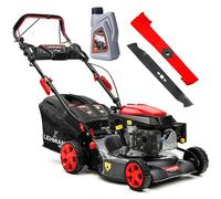 LEHMANN Tondeuse à Gazon Thermique Autotractée, 146 cm³ 2,6 KW, Largeur de Coupe 42 cm, 5 Niveaux 25-70 mm, 40 L Capacité de Ramassage, Surface Jusqu'à 2000 m², Carrosserie Solide en Carbone