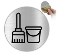 LEIASA | Panneau Local Ménage - Ø 10 cm - Aluminium - Placard Technique | Badge Produits d'Entretien, Visuel Balai et Seau, Cartouche Chariot, Notice Salle de Lavage, Mention Aspirateur Rangé
