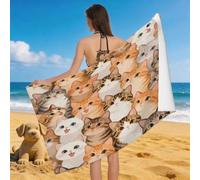 Leichong Serviette de Plage Chat Cartoon, 3D Imprimé de Animal de Compagnie Serviette de Bain Microfibre, Drap de Plage Séchage Rapide e Anti Sable pour Piscine Voyage Couverture, 75x150 cm