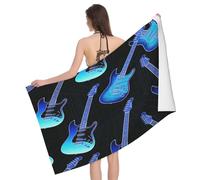Leichong Serviette de Plage Guitare Cartoon, 3D Imprimé Dessin Animé Grande Serviette de Bain Microfibre, Drap de Plage Séchage Rapide e Anti Sable pour Piscine Voyage Couverture, 100x200 cm