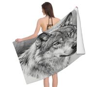 Leichong Serviette de Plage Imprimé Wolf, 3D Style Noir et Blanc Serviette de Bain Microfibre, Drap de Plage Séchage Rapide e Anti Sable pour Piscine Voyage Couverture, 75x150 cm