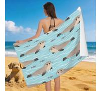Leichong Serviette de Plage Phoque Cartoon, 3D Motif Imprimé Animal Grande Serviette de Bain Microfibre, Drap de Plage Séchage Rapide e Anti Sable pour Piscine Voyage, 100x200 cm