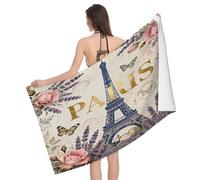 Leichong Serviette de Plage Tour Eiffel, 3D Paris Vintage Serviette de Bain Microfibre, Drap de Plage Séchage Rapide e Anti Sable pour Piscine Voyage Couverture, 80x160 cm