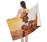 Leichong Serviette de Plage Tribu Africaine, 3D Orange Grande Serviette de Bain Microfibre, Drap de Plage Séchage Rapide e Anti Sable pour Piscine Voyage Couverture, 100x200 cm