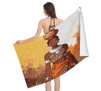 Leichong Serviette de Plage Tribu Africaine, 3D Orange Serviette de Bain Microfibre, Drap de Plage Séchage Rapide e Anti Sable pour Piscine Voyage Couverture, 80x160 cm