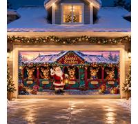 LEIDIMUS Bannière de Porte de Garage Noël, Bonhomme de Neige Pôle Nord | Polyester imperméable, impression 3D vive, bords renforcés et pose facile pour porches, murs, fêtes et photos