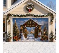 LEIDIMUS Bannière de Porte de Garage Noël, Bonhomme de Neige Pôle Nord | Polyester imperméable, impression 3D vive, bords renforcés et pose facile pour porches, murs, fêtes et photos