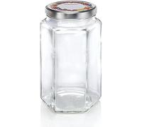 Leifheit Bocal en verre à six facettes 1700 ml, Bocal hermétique avec étiquette, Bocal transparent, bocal à confitures avec couvercle à visser, pot de rangement décoratif, bocal hexagonal