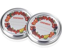 Leifheit Couvercle de rechange pour pot à confiture, Lot de 10 couvercles pour pots en verre, Couvercles dotés d’une étiquette pratique, Couvercles pour bocaux avec ouverture de diamètre 8,2 cm