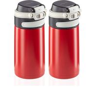 Leifheit Flip Bouteille isotherme (350 ml) avec bouchon à vis, mug voyage avec fermeture 100% anti-fuite, mug étanche avec ouverture à une main, rouge