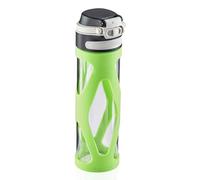 Leifheit Flip Gourde réutilisable (600 ml), bouteille en verre 100 % étanche, bouteille infusion avec filtre & protection silicone, vert 3260 17,5 x 17,5 x 29,2 cm