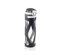 Leifheit Flip Gourde réutilisable (600 ml), bouteille en verre 100 % étanche, bouteille infusion avec filtre & protection silicone, noir 3254 78 x 72 x 253cm