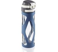 Leifheit Flip Gourde réutilisable (600 ml), bouteille en verre 100 % étanche, bouteille infusion avec filtre & protection silicone, bleu foncé 3258 17,5 x 17,5 x 29,2 cm