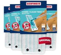 Leifheit Housse de Rechange Clean Twist XL et Combi XL, Micro Duo, Lot de 4 | Système à double fibre avec microfibres et poils surélevés, compatible Combi XL, 42 cm, tous sols, lavable 200 fois à 60 °C