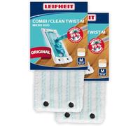 Leifheit Lot de 2 Housses Clean Twist ou Combi M Micro Duo, Housse de Rechange en Microfibres pour Balai à Plat Combi, Housse absorbante pour Balai serpillère