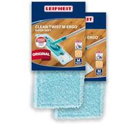 Leifheit Lot de 2X Housse Lave-Sol Clean Twist M Ergo et PowerClean Super Soft, Housse de Rechange Fibres spéciales, pour Le parquet, Housse pour Balai nettoyante avec Absorption d’Eau Minimale