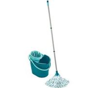 Leifheit Set Classic Mop, seau essoreur avec lave-sol, balai à franges en viscose très absorbantes, support essoreur pratique pour essorage facile Turquoise