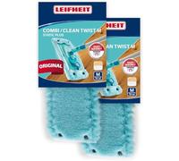Leifheit Lot de 2 Housses Lave-Sol Clean Twist M Static Plus, Housse de Rechange en Microfibres Polyester pour Tous Les Types de sols Lisses, Housse pour Balai Nettoyage à Sec