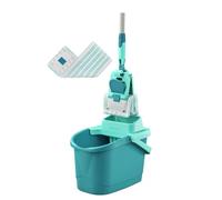 Leifheit Set PowerClean M, Balai serpillère et Seau essoreur ménageant Le Dos, kit avec 2 Housses serpillière Micro Duo pour Un Nettoyage en Profondeur, mécanisme d'essorage Facile, Click-System