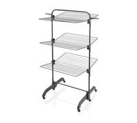 Leifheit Séchoir à linge tour Comfort Tower 420 Black, étendoir à linge pliable noir à 3 niveaux, 42 mètres d'étendage avec grilles rabattables, demi-ouverture et roulettes 360°