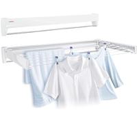 Leifheit Séchoir mural Telegant 81 Protect Plus, avec porte-serviettes | 8,10 m d’étendage sur 8 barres de 90 cm, avec porte-serviettes, design compact, idéal pour balcon ou salle de bains