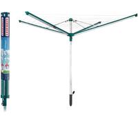 Leifheit Séchoir parapluie Linomatic 500 Deluxe, étendoir à linge avec rétractation automatique des fils, étendoir à linge extérieur avec 50m de fil, jusqu'à 5 machines à laver, douille de sol incluse