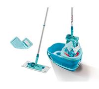 Leifheit Set Clean Twist M Ergo avec housses micro duo et static plus,lave-sol avec molleton, seau essoreur, balai à plat essorage facile, balai serpillère manche télescopique,kit de lavage tous sols