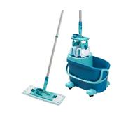Leifheit Set Clean Twist M Ergo, Lave-Sol avec Molleton Ultra Doux, Seau essoreur et Balai à Plat essorage Facile, Balai serpillère Microfibre, kit de Lavage pour sols délicats, Chariot à roulettes