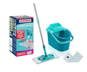Leifheit Set PowerClean, Balai serpillère et Seau essoreur ménageant Le Dos, kit avec 2 Housses serpillière Micro Duo pour Un Nettoyage en Profondeur, mécanisme d'essorage Facile, Click-System