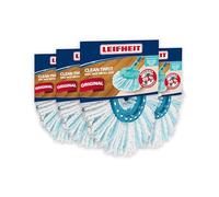 Leifheit Tête de Rechange Clean Twist Disc Mop Ergo, Micro Duo, Lot de 4 | Microfibre double fibre, serpillère rotative tous types de sols, lavable à 60 °C, absorbe saletés et eau, nettoyage profond