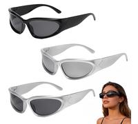 LEIIERUY Lot de 3 Lunettes Rave Y2K - Lunettes Rave Homme Futuristes Wrap Around - Lunettes Soleil Techno Rétro pour Festival, Soirée, Cyclisme et Accessoires Party