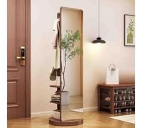 Leilaohu Miroir Corporel Pivotant, Miroir en Bois Pivotant À 360° avec Porte-Manteaux, Miroirs sur Pied 2-en-1 avec Porte-Vêtements, pour Le Salon, La Chambre Et Le Vestiaire Walnut