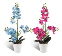 LEIMEND 2 Pcs Orchidees artificielles Rose et Bleu Orchidée Artificielle | Pot Orchidée Fleur Artificielle pour la Décoration de Table la Décoration D'intérieur le Bureau et les Mariages