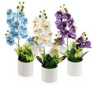 LEIMEND 2 Pièces Orchidees artificielles Bleu Violet Blanc Pot Orchidée | Orchidée artificielle Fleur Artificielle pour la Décoration de Table la Décoration D'intérieur le Bureau et les Mariages
