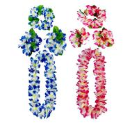 Leis Hawaïens 8 Pièces Tropical Collier de Fleur Décoration Hawaïennes Fleurs Bracelets Bandeau Rose Bleu Couronne Hawaïenne pour Thème de Fête Hawaï d'été Plage Carnaval Mariage
