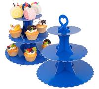 Leismy Présentoir à cupcakes à 3 étages (lot de 2) - Présentoir à cupcakes rond en papier - Plateau de service jetable pour anniversaire, baptême, mariage et décoration de fête (Bleu foncé)