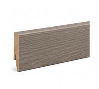 Leiste24 Plinthe décorative 60 mm chêne gris MDF 2600 mm | Plinthe décorative de 60 mm en MDF solide en chêne gris, longueur de 2600 mm, avec goulotte de câble intégrée et découpe à
