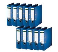 Leitz 10070068 Lot de 10 classeurs de qualité 180° Format A4 Dos 8 cm Couverture en papier spécial gaufré lin Motif ange bleu Bleu