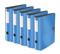 Leitz 10471030 Active Solid Lot de 5 classeurs de qualité à 180° Format A4 Dos arrondi 8,2 cm de large Fermeture élastique Polyfoam léger En plastique Bleu clair