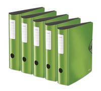 Leitz 10471050 Active Solid Lot de 5 classeurs de qualité à 180° Format A4 Dos arrondi 8,2 cm de large Fermeture élastique Polyfoam léger En plastique Vert clair