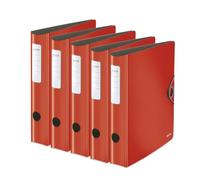 Leitz 10481020 Active Solid Lot de 5 classeurs de qualité à 180° Format A4 Dos arrondi étroit 6,5 cm de large Fermeture élastique Polyfoam léger En plastique Rouge