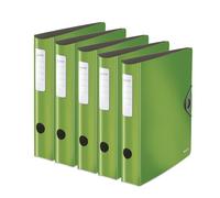 Leitz 10481050 Active Solid Lot de 5 classeurs de qualité à 180° Format A4 Dos arrondi fin 6,5 cm de large Fermeture élastique Polyfoam léger En plastique Vert clair