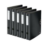 Leitz 10481095 Active Solid Lot de 5 classeurs de qualité à 180° Format A4 Dos arrondi étroit 6,5 cm de large Fermeture élastique Polyfoam léger En plastique Noir