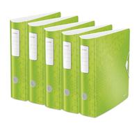 Leitz 11060054 Active Wow Lot de 5 chemises de qualité 180° A4 large dos arrondi 8,2 cm de large fermeture élastique Polymousse légère Série WOW Vert